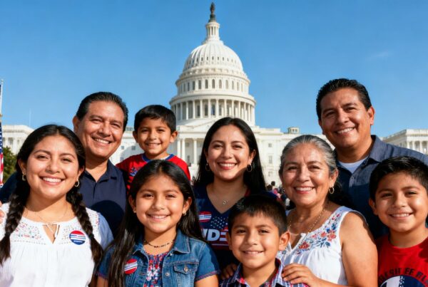 Familias hispanas frente al Capitolio estadounidense sonrientes