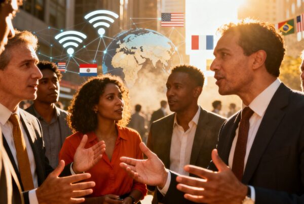 Personas discutiendo temas políticos actuales en un entorno moderno.